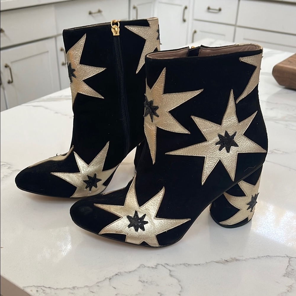 RARE Butrich one of a kind sold out Black and Gold Star Embellished Ankle Boots